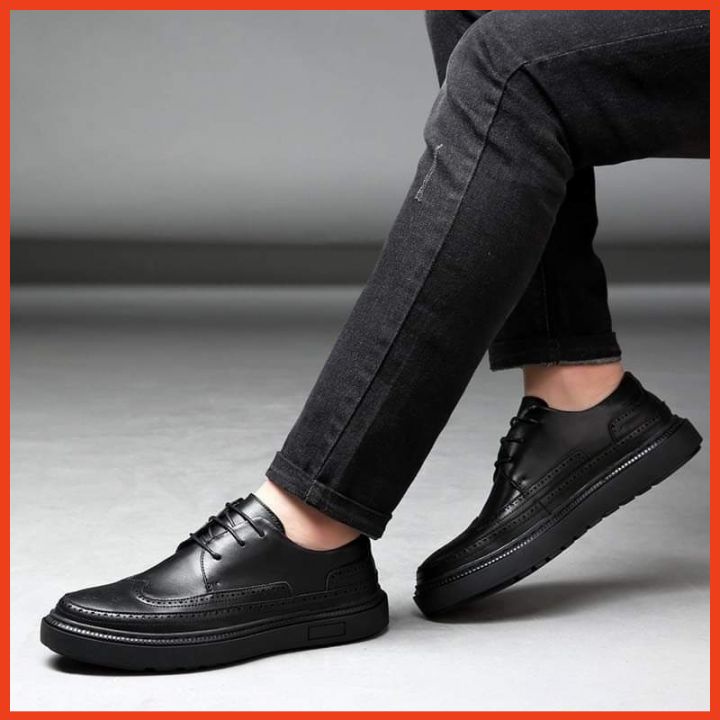 Giày Tây Nam Công Sở Cao Cấp Da Thật Họa Tiết Vintage Kiểu Dáng Trẻ Trung Sang Trọng Tăng Chiều Cao 4cm