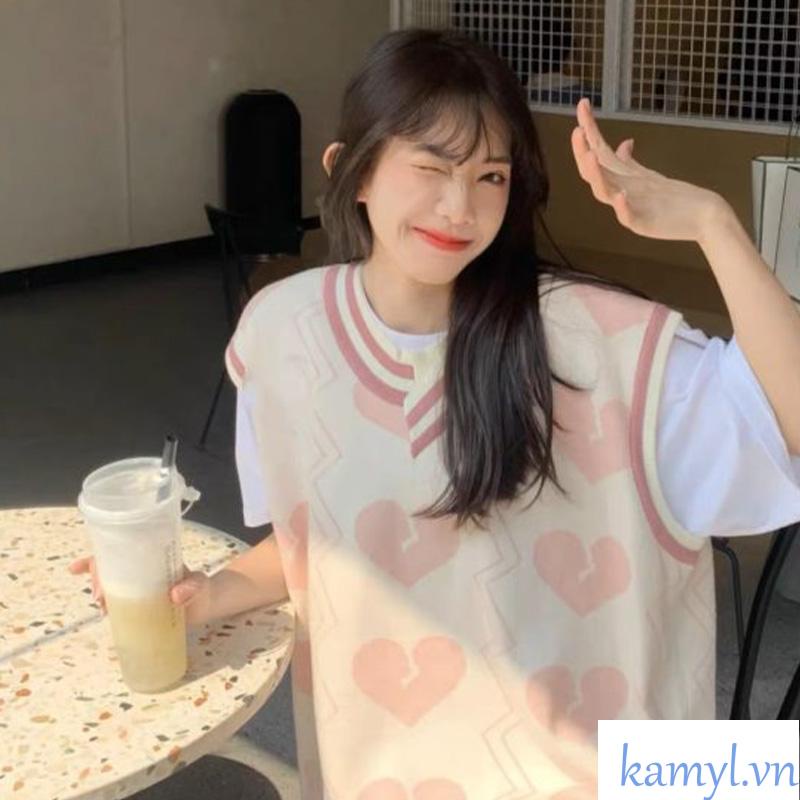 Áo gile Vest trái tim, Áo Len Nữ đẹp Thời Trang điệu đà nữ tính phong cách ulzzang dễ thương