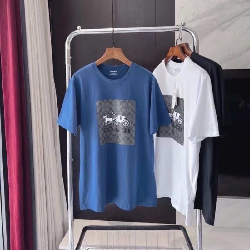 Áo Thun cotton Ngắn Tay Cổ Vuông In logo Xe Ngựa 0355 Thời Trang Cho Nam Và Nữ