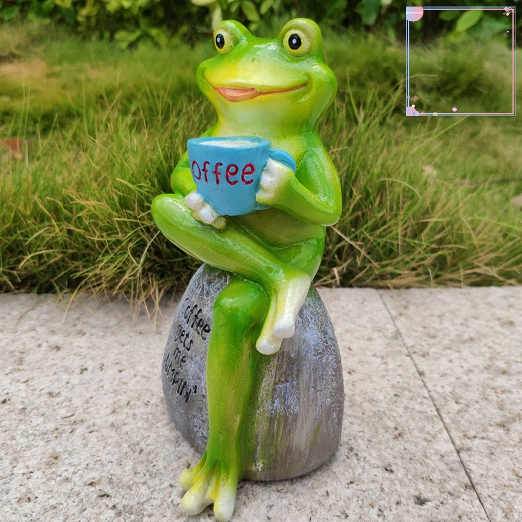 Tượng Ếch Ngồi Cà Phê / Đá Xanh Lá dv3 Thiết Kế Động Vật Trang Trí Nhà Cửa