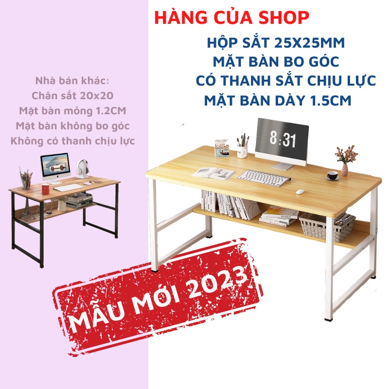 Bàn làm việc 1m2 có kệ sách để đồ tiện dụng chân sắt chắc chắn mặt gỗ MDF phủ melamine chống xước an toàn