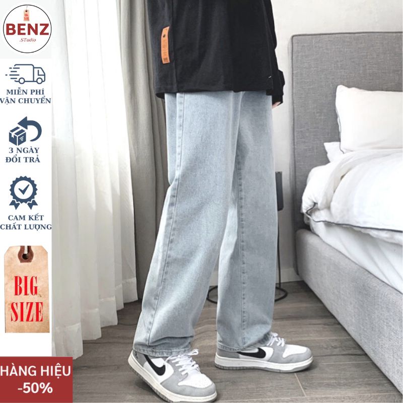 Quần jean nam ống rộng xanh đen Bigsize ,quần baggy nam ống suông chất vải jeans bò dáng đứng cao cấp SR01 hottrend