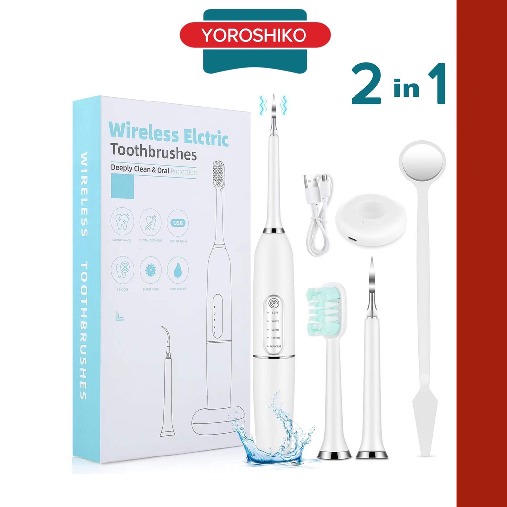 Bàn Chải Điện 2in1 cao cấp kèm sạc không giây chống nước chuẩn IPX 7 yoroshiko