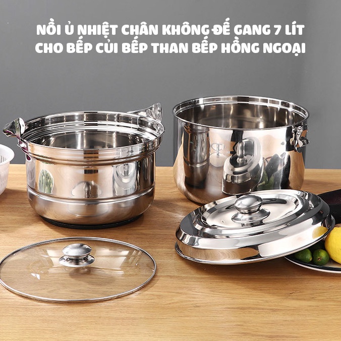 Nồi ủ nhiệt đế gang chân không hầm gà hầm xương⚡ Dùng được bếp hồng ngoại, bếp gas,từ