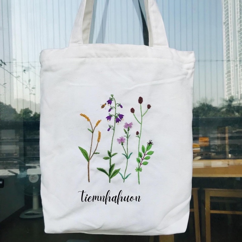 Túi tote, túi canvas thêu tay MIA họa tiết hoa nhí