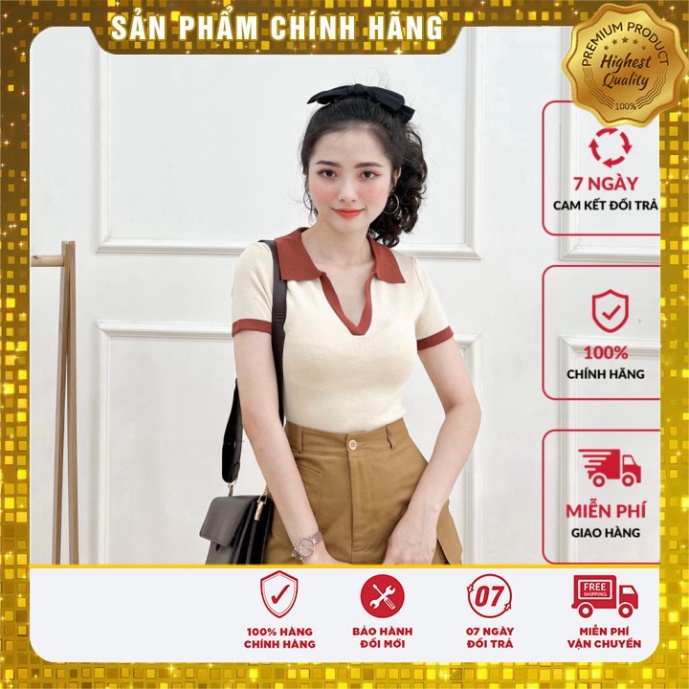 Áo len nữ VMSTYLE tay cộc cổ bẹ viển màu trang điểm thu đông 28058 ALU00047