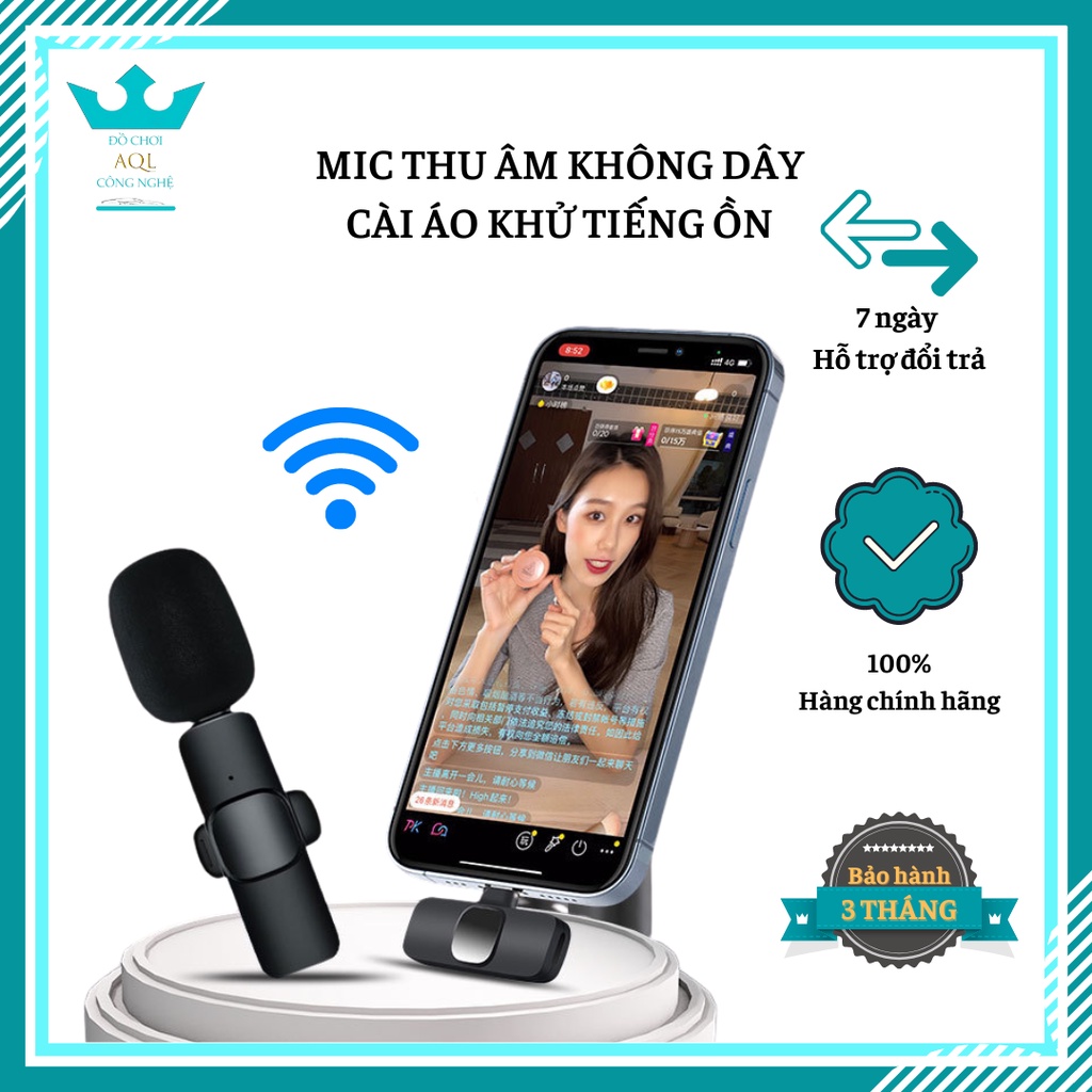 Micro Thu Âm Không Dây Cài Áo K8 - K9, - Khử Tiếng Ồn Cao Cấp - Khoảng Cách 20M- Lọc Tiếng Thu Âm Trong