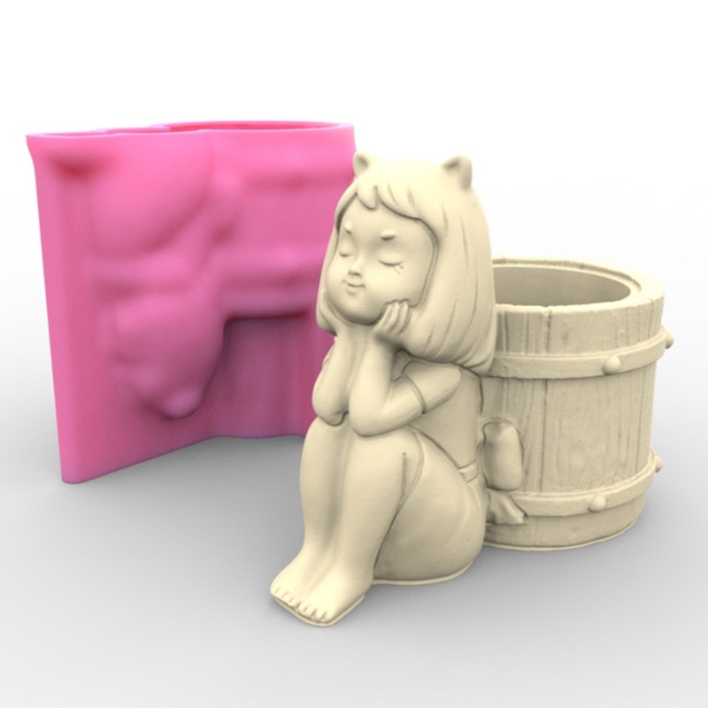 Khuôn Silicon Làm Chậu Hoa / Xi Măng / Chậu Cây Cảnh Hình Cô Gái Gypsum Diy