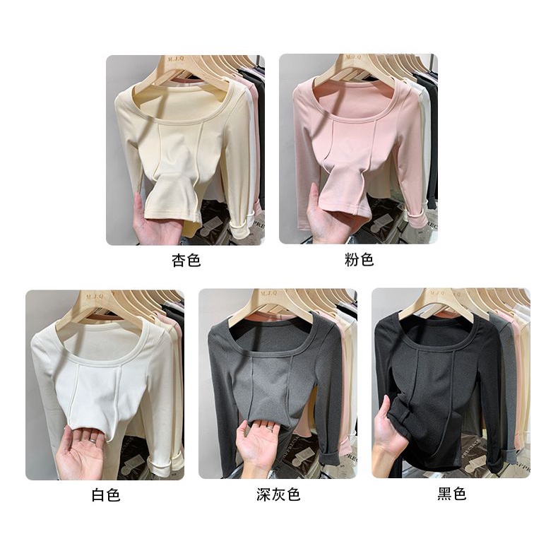 Women's fleece warm slim U-collar long-sleeved base shirt T-shirt