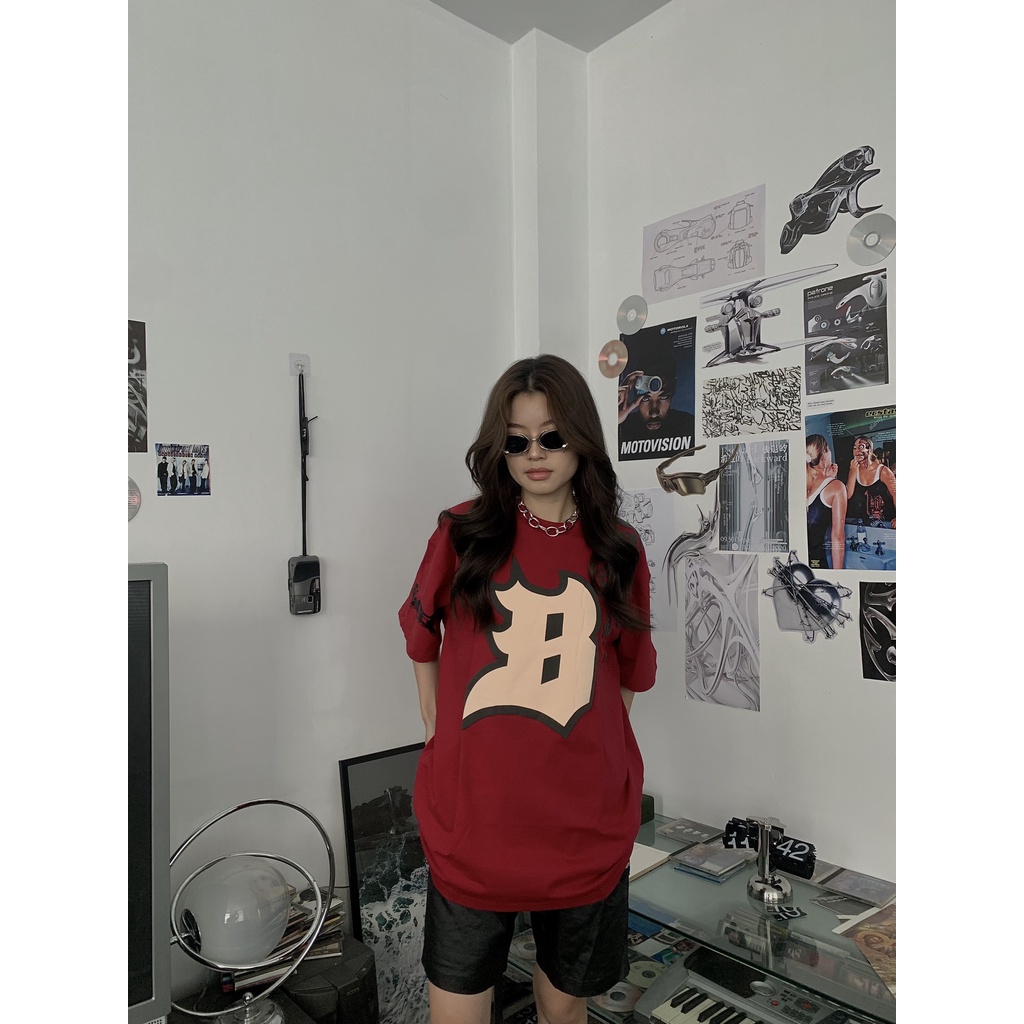 Áo thun Local Brand Banawa cotton oversize tay lỡ nam nữ unisex - Chain Tee - Màu Đỏ Đô