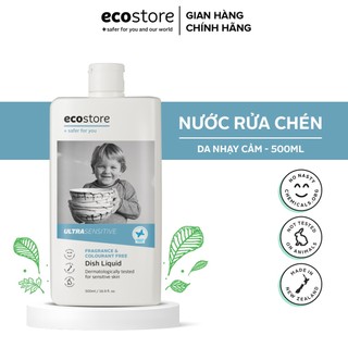 Nước rửa chén gốc thực vật cho da nhạy cảm ECOSTORE 500ml dưỡng ẩm - không khô da - không lưu hóa chất