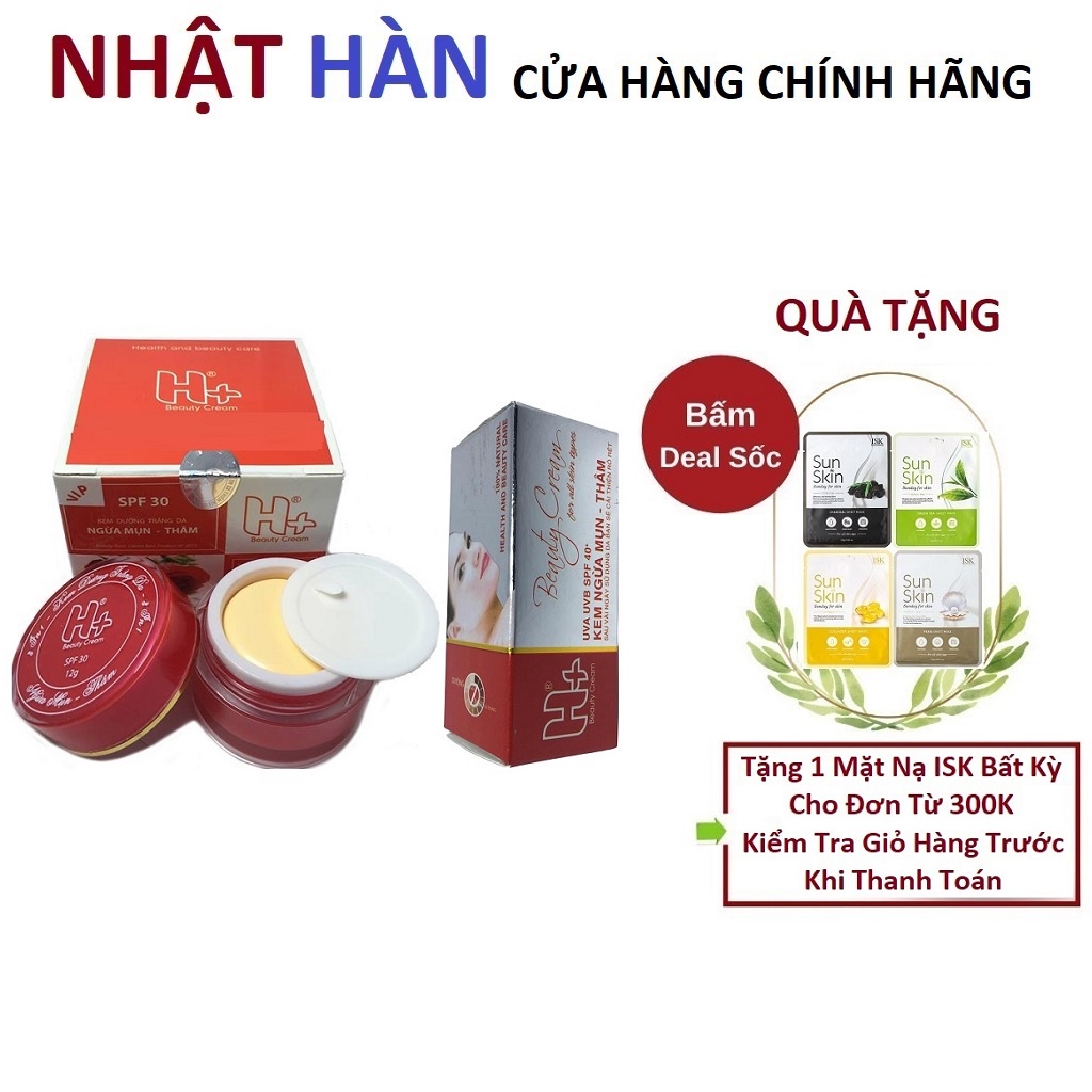 Combo xoá mụn, thâm giúp trắng da H+ (Kem Mụn 12g + Chấm Mụn 10ml)