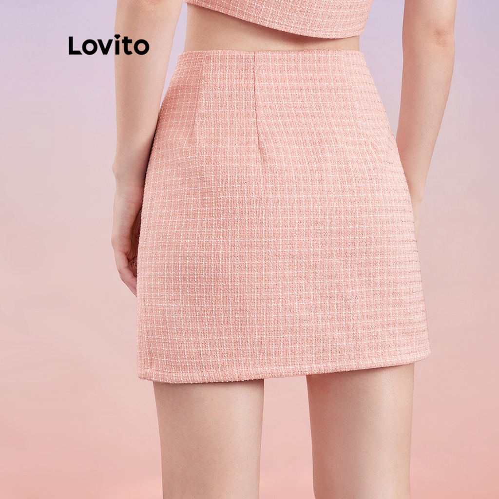 [Hàng có sẵn] Lovito Váy xẻ tà vải kẻ sọc dễ thương Kết cấu Chi tiết L30AD061 (Hồng nhạt)