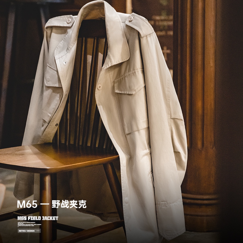 Áo Khoác Kaki Chống Gió Dáng Rộng Phối Túi Phong Cách Mỹ M65 Cá Tính Cho Nam