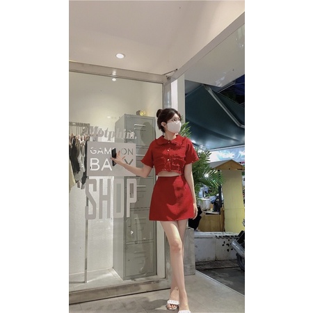 SET CROP BỐ DẠ TƯA LAI + CHÂN VÁY ĐỎ