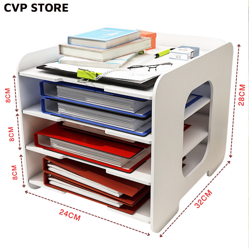 Giá Tài Liệu Đê Bàn Văn Phòng Gỗ Nhựa Không Cong Vênh, Kệ Tài Liệu Lắp Ghép Đơn Giản Kích Thước 32*24*28 (cm)