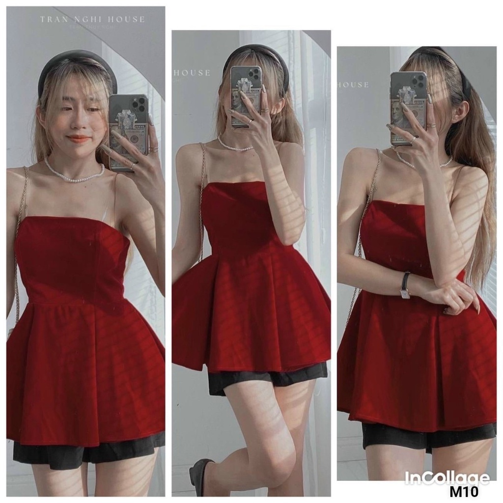 Set đồ nữ đi chơi sang chảnh, set 2 món quần đùi ngắn kèm áo kiểu nữ cúp ngực dáng xòe chất nhung cực đẹp