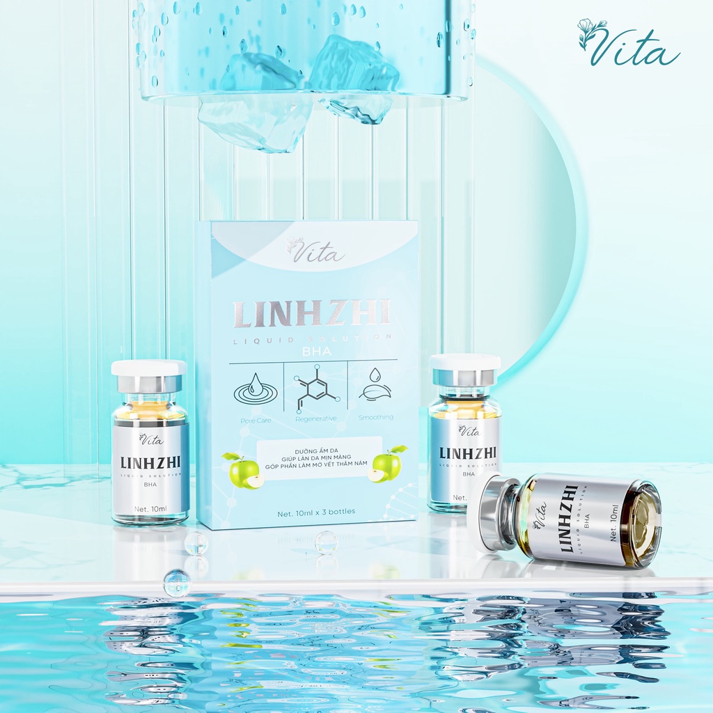 Tái Tạo Tế Bào Gốc Táo BHA Linhzhi Liquid Solutione, Hộp 3 chai 10ml,Giúp Dưỡng ẩm,mờ thâm nám,không sưng đỏ,bong tróc