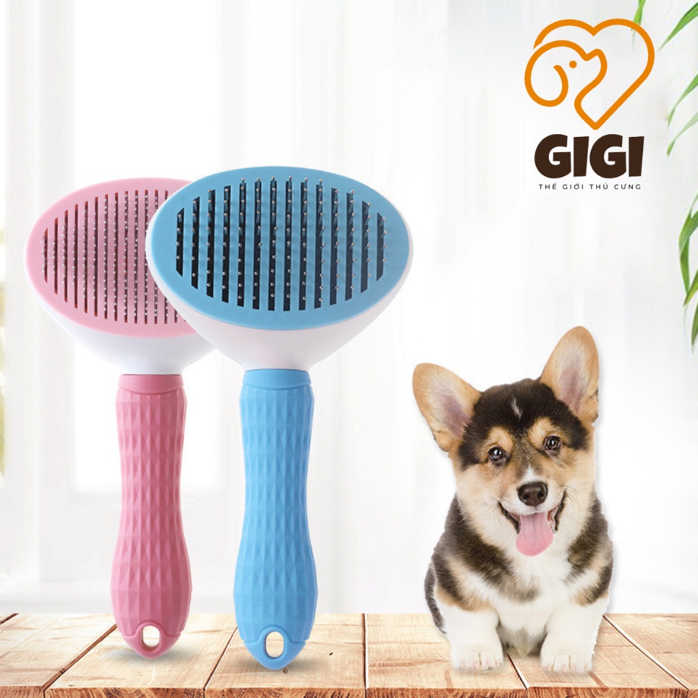 Lược răng thép đẩy lông tự động có vỉ thú cưng dụng cụ vệ sinh làm đẹp massage phụ kiện chó mèo giá rẻ - GiGi Pet Shop