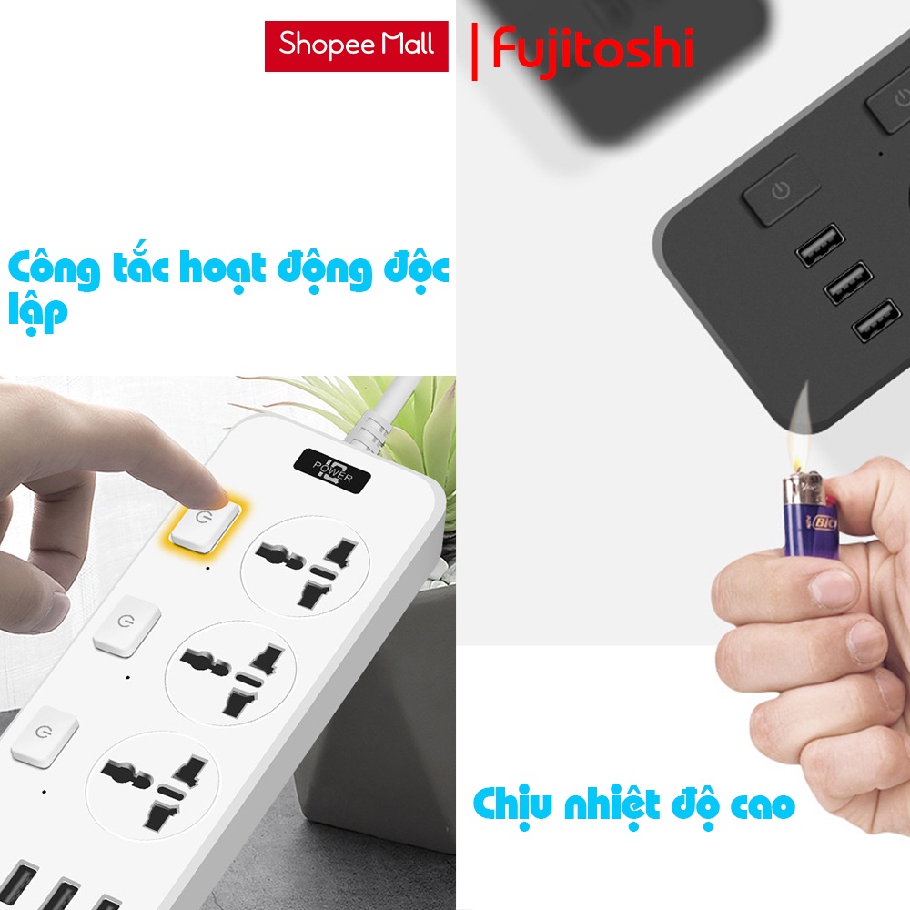 Ổ cắm điện Thông minh Fujitoshi K39 VÀ TG 03 Tích hợp 6 ổ cắm 6 cổng sạc 1 cổng sạc PD Chịu tải 2500w