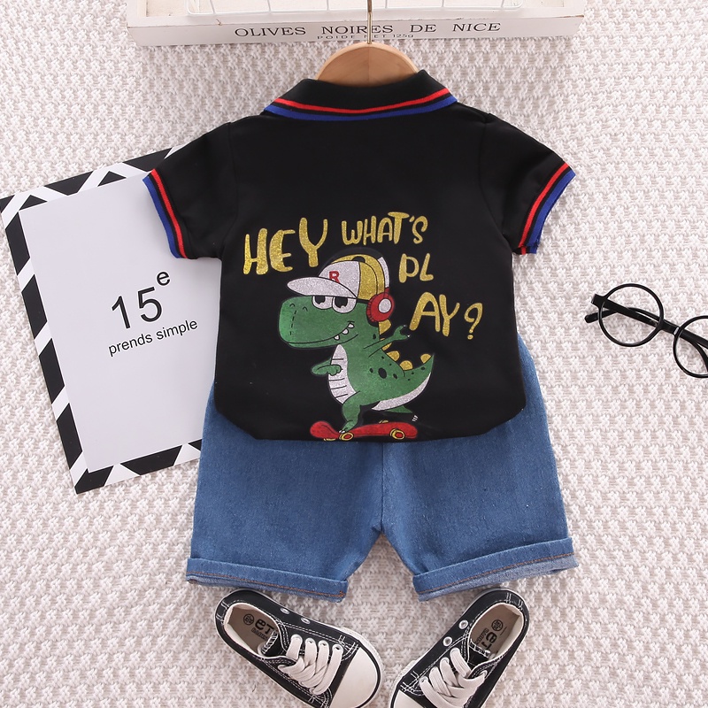 Áo Thun Cổ Bẻ Phối Màu Họa Tiết Hoạt Hình Thời Trang Mùa Hè Cho Bé Trai AKKU