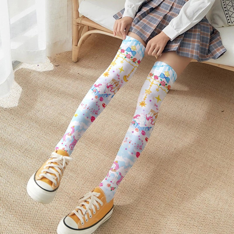 Vớ Dài Qua Gối In Họa Tiết Hoạt Hình Phong Cách Lolita Nhật Bản Cho Nữ