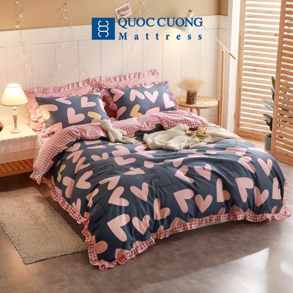 Bộ 4 món chăn ga gối cotton 3D thương hiệu Quốc Cường đủ mọi kích thước