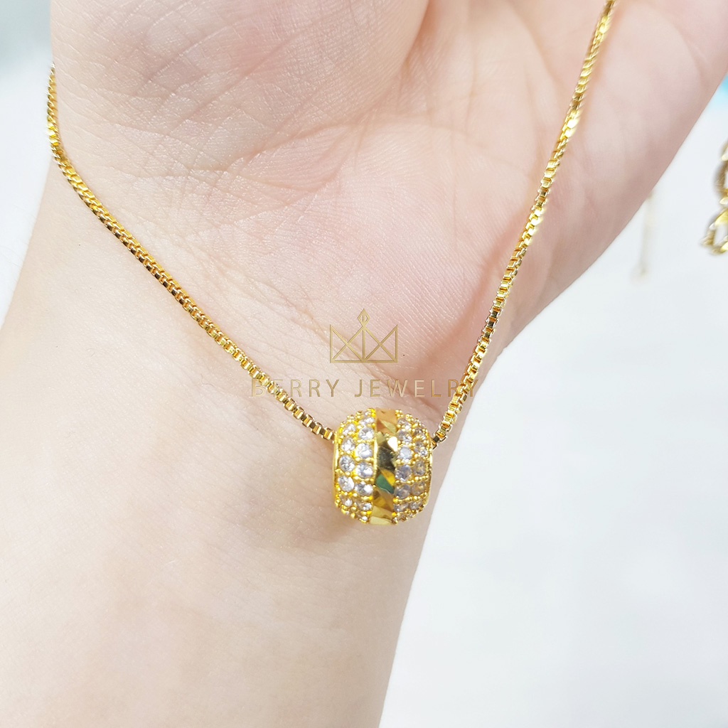 Dây Chuyền Nữ Mặt Cầu Charm Vân Vàng Đính Đá Lấp Lánh, Vòng Cổ Dây Mì HẠT Cao Cấp | Berry Jewelry