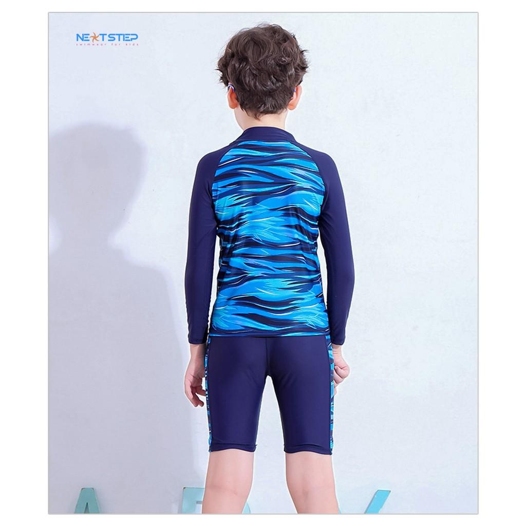 Đồ bơi trẻ em, đồ bơi bé trai tay dài chất vải chống nắng size lớn đến 45kg cho bé trai đến 12 tuổi