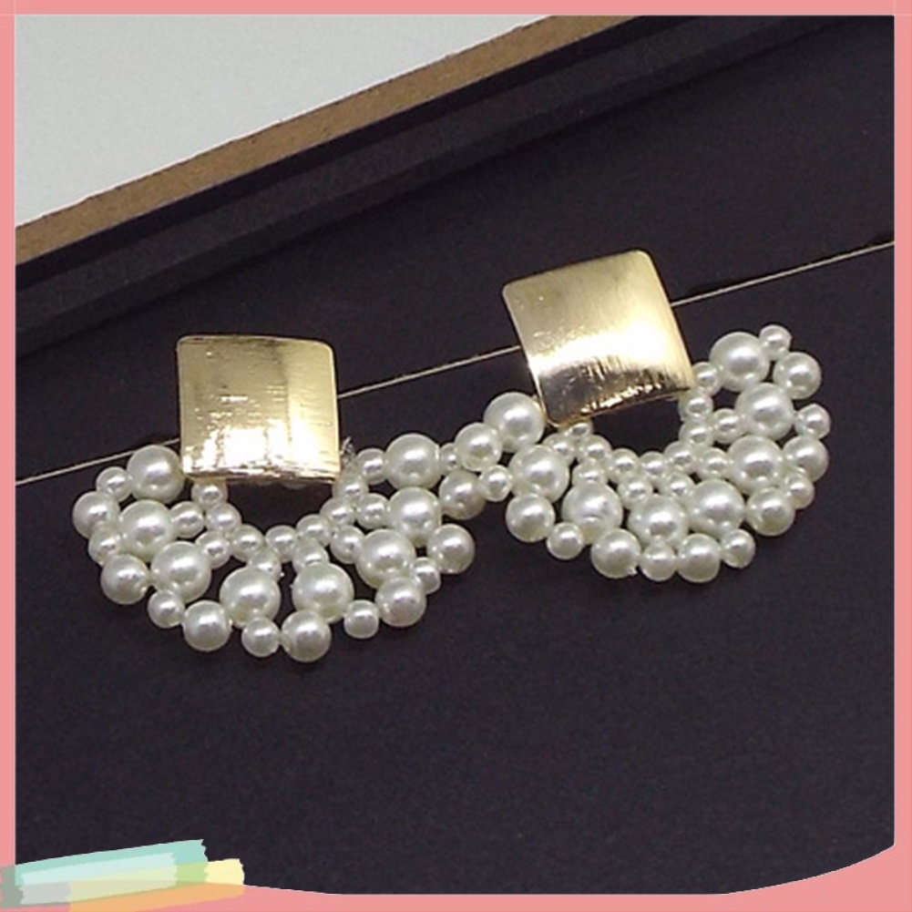 Khuyên tai đính hạt ngọc trai giả dáng vuông cho nữ