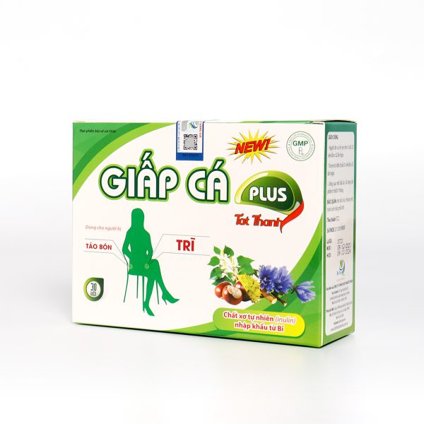 Viên uống Giấp Cá Plus - Giảm trĩ nội, trĩ ngoại từ diếp cá, chất xơ hòa tan nhập khẩu Bỉ giảm táo bón - Hộp 30 viên