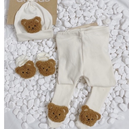 Quần tất gấu cho bé vải cotton Hàn dày dặn giãn 4 chiều