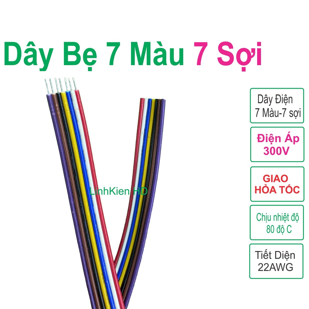 Dây Bẹ Nhiều Màu 7 sợi 22AWG 300V LinhKien HD