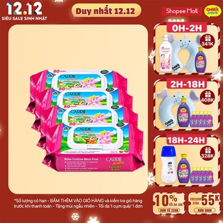 Combo 4 Gói Khăn Giấy Ướt Carrie Junior Funtime Cheeky Cherry 80 tờ/ gói