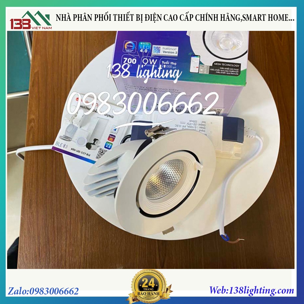 Đèn âm trần xoay góc thông minh điều khiển từ xa bằng bluetooth/wifi Rạng đông AT18.Ble 100/9w