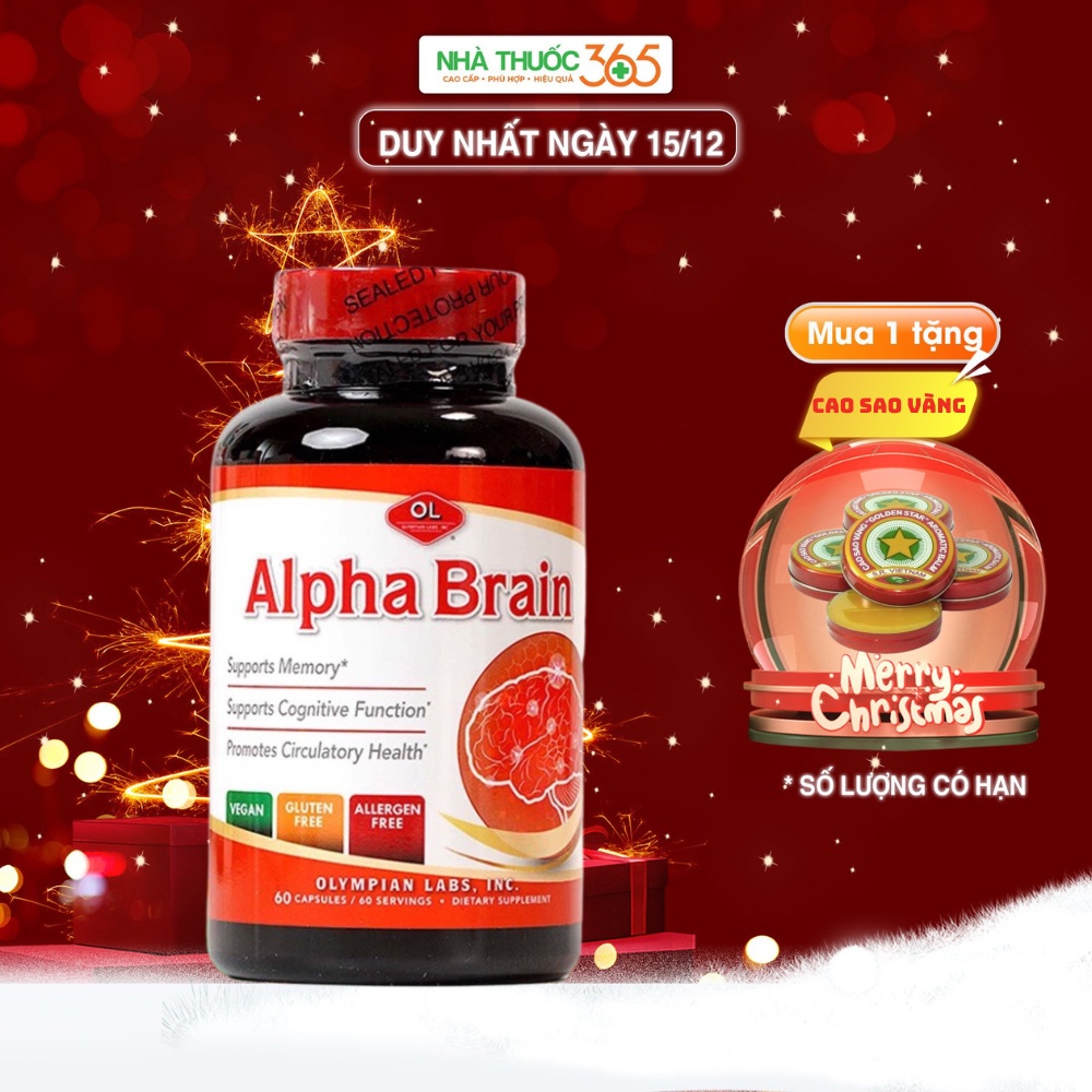 Viên Uống Bổ Não Olympian Labs Alpha Brain Tăng Cường Chức Năng Bộ Não, Hỗ Trợ Tuần Hoàn Não - Hộp 60 viên