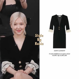 [ORDER] Đầm nhung đen viền ren cổ chữ V giống Rosé BLACKPINK