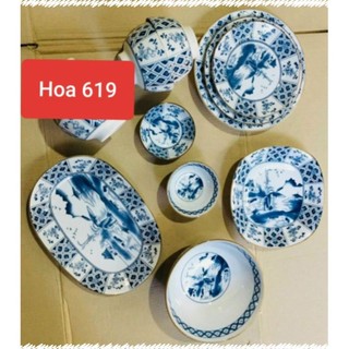 Xả Kho Bộ bát đĩa Bát Tràng vẽ Sơn Thuỷ Đẹp Sang Chảnh