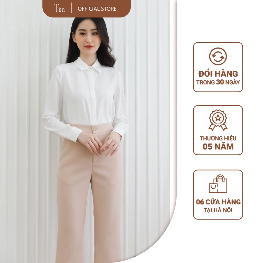 Áo sơ mi nữ cổ đức dài tay công sở Tiinstore áo giấu khuy chất cát hàn chống nhăn phong cách Hàn Quốc AHD241