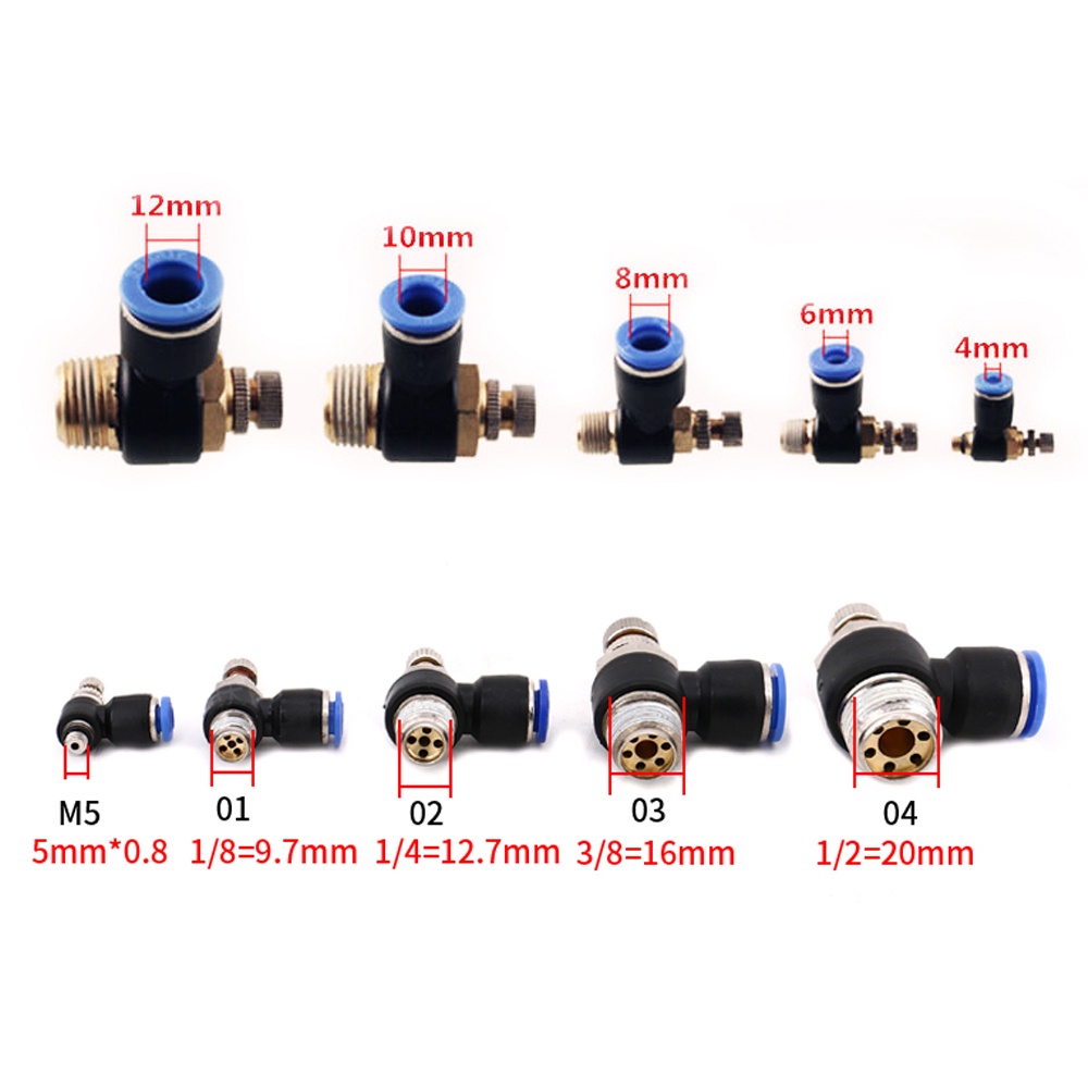 Điều chỉnh tốc độ khí động học một chiều giới hạn dòng chảy xi lanh throtter sl4-12mm khớp ống