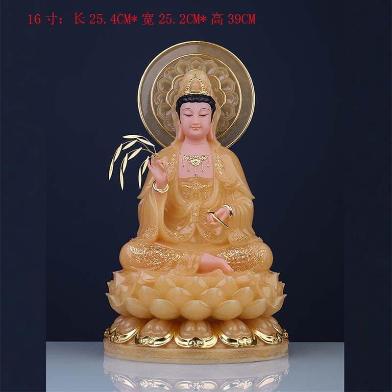 Tượng phật bà quan âm chất liệu đá màu thạch anh cao cấp họa tiết vàng nổi
