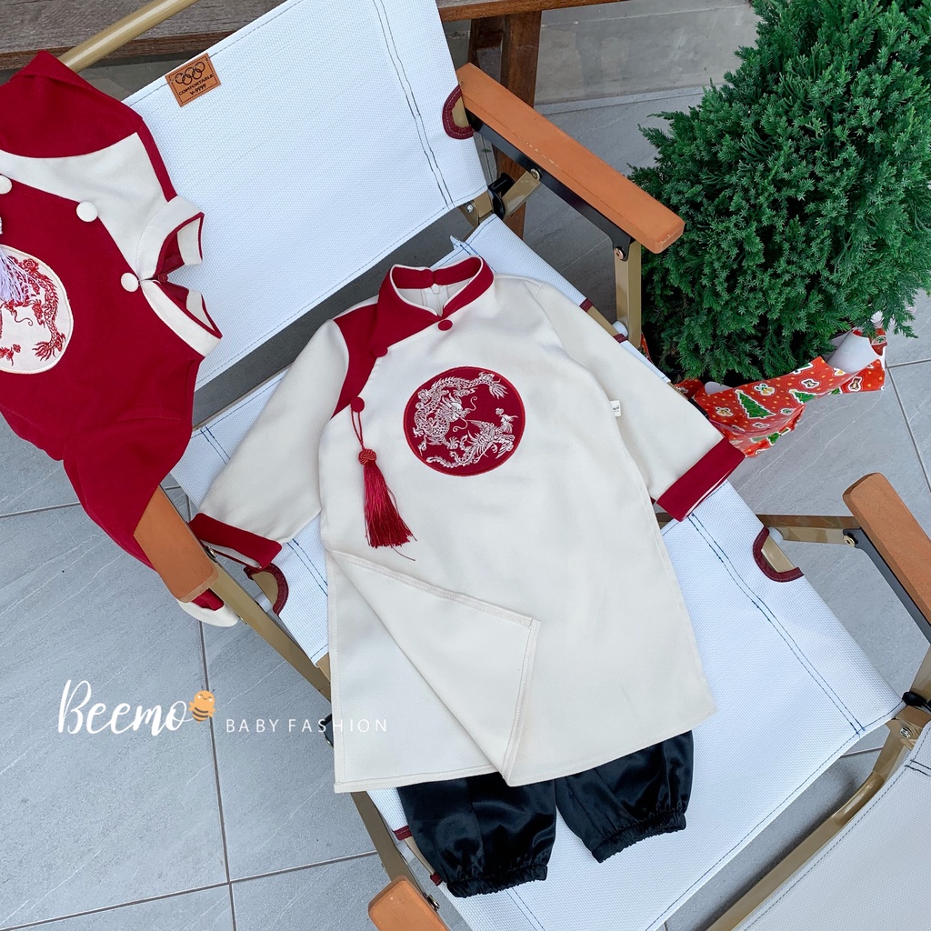 Áo dài cách tân bé trai BEEMO CHÍNH HÃNG AD011 áo dài cho bé chất liệu nhung chéo hàn mềm mại cho bé mặc tết PAPALEMON