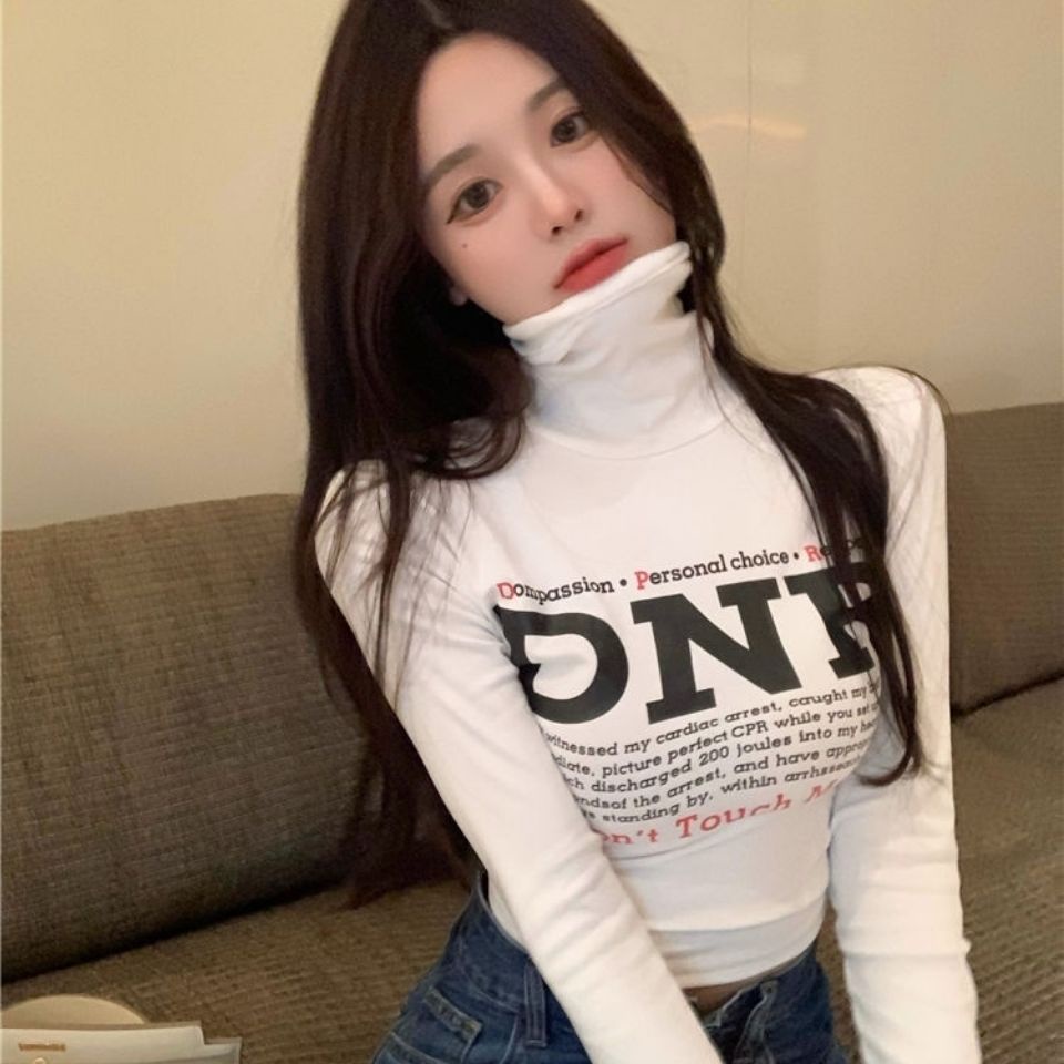 Jiashucheng Áo Thun Tay Dài Cổ Cao Phong Cách Phương Tây Thời Trang Thu Đông Ấm Áp Dễ Phối Đồ Cho Nữ @ -