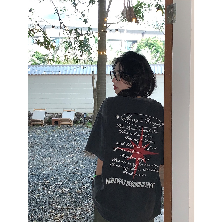 Áo Thun Nữ Ngắn Tay Cổ Tròn In Hình Phong Cách vintage Hàn Quốc