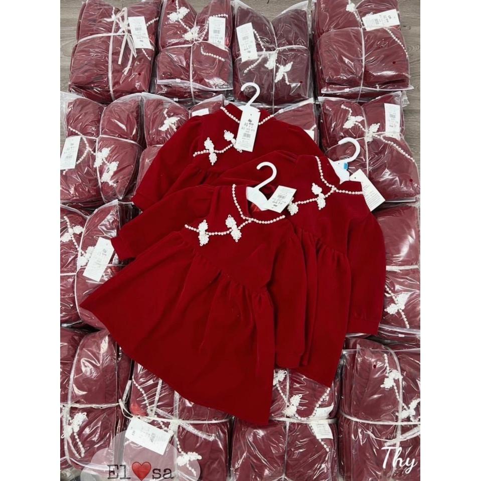 Váy Bé Gái Nhung Đỏ Cổ Tàu Chất Nhung Chéo Xinh Đẹp Dành Cho Bé Cân Nặng 8-25kg
