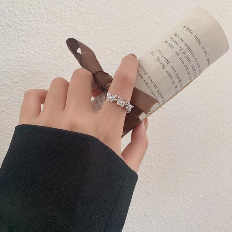 Nhẫn Hở Hình Bướm Đính Đá Zircon Không Phai Màu Điều Chỉnh Được Phong Cách Nhật Hàn Thời Trang Cho Nữ