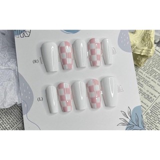 🎀Nail box, móng up thiết kế trắng caro 181🎀