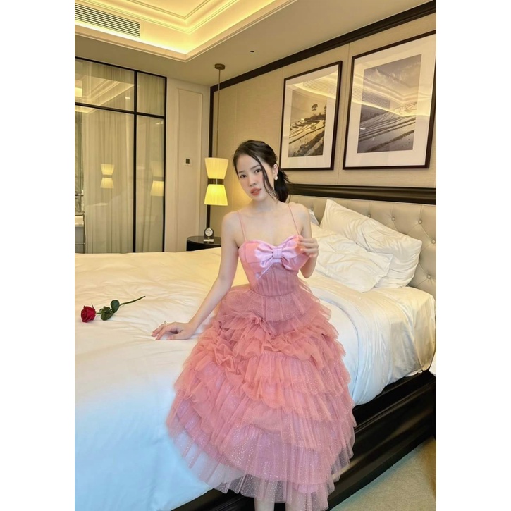 ƯU ĐÃI CỰC LỚN -ĐẦM TAPTA LƯỚI KIM  TUYẾN HAI DÂY CÚP NGỰC ÔM EO DÁNG DÀI TẦNG CỰC NỮ TÍNH SEXY ĐI CHƠI DỰ TIỆC CƯỚI UP