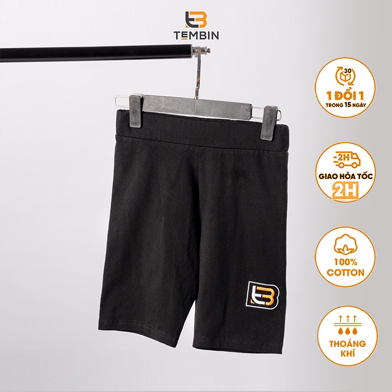 Quần Legging Nữ TEMBIN đùi không túi màu đen cao cấp, thun co giãn 4 chiều, vải đẹp dày, thoáng mát không xù lông