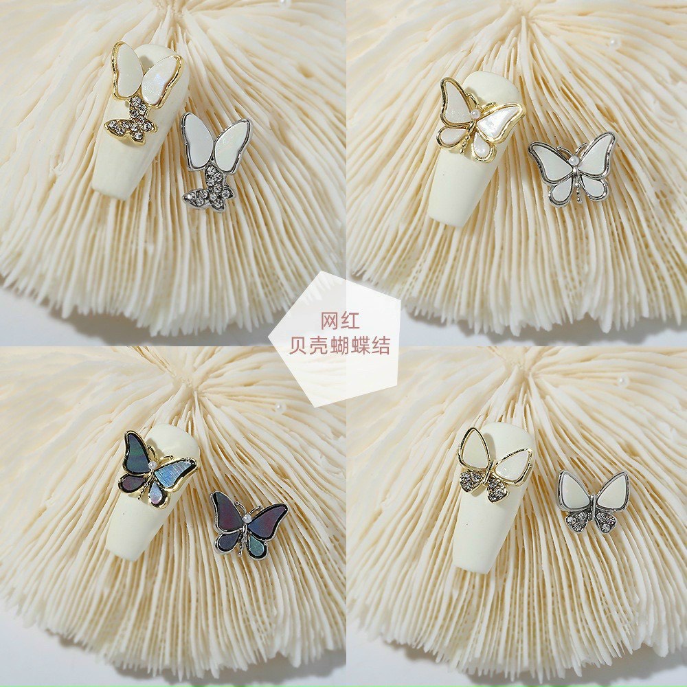 Set charm hình cánh bướm kim loại mix đá sang trọng mạ bạc trang trí móng phụ kiện nail Hà Chi